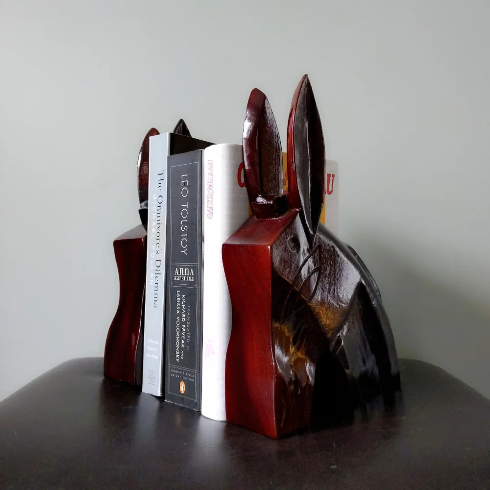 Rare! Vintage Mid-Century Carved San Juan PR Mahogany Wood Donkey Bookends